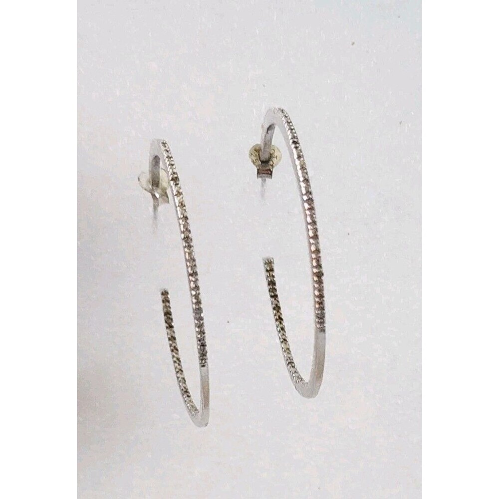 Inside Out OTC Hoop Earrings Sterling Silver 925 CZ Pave Medium Hoops 1.5"